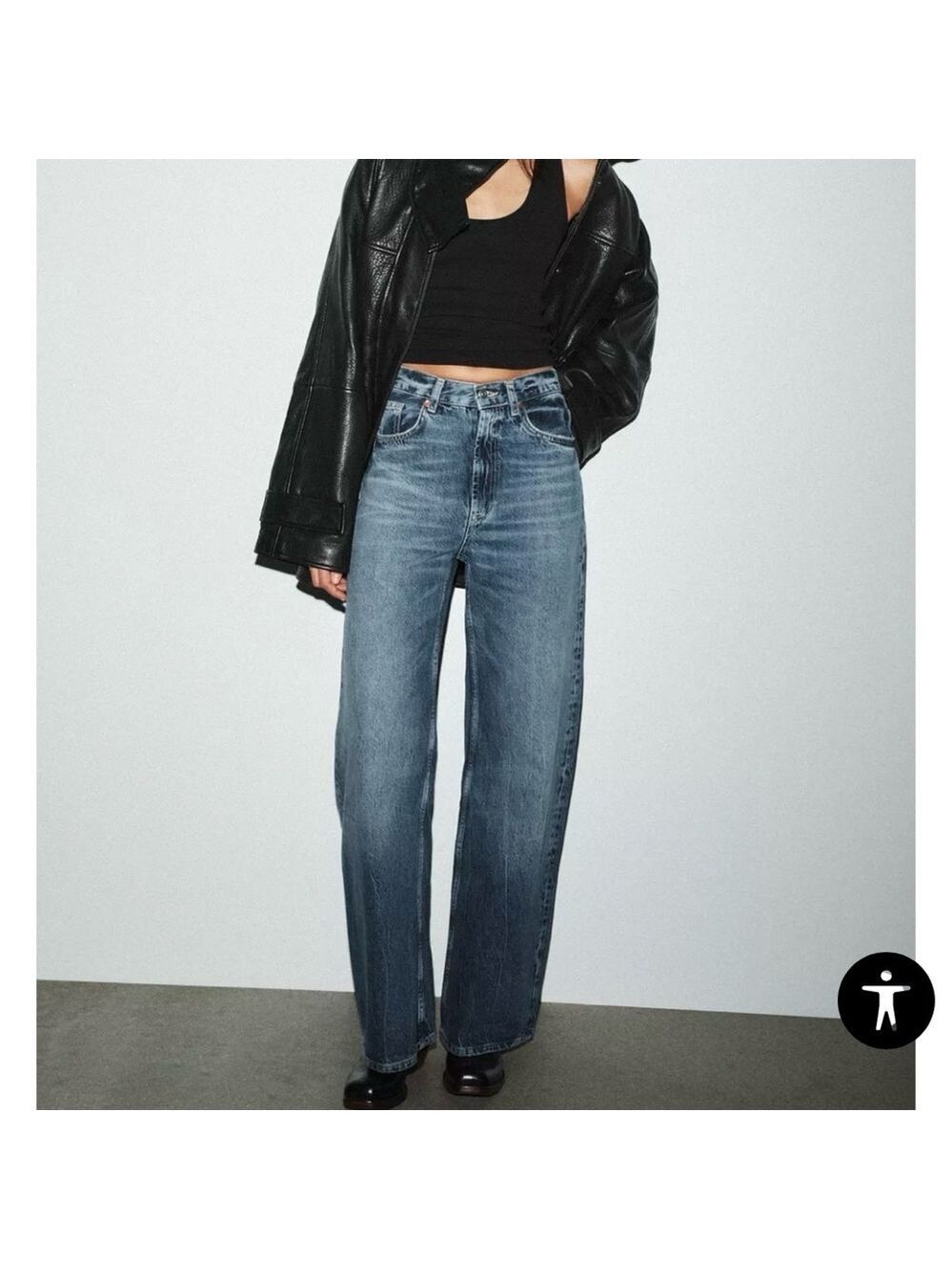 Zara High Waist Wide Leg Size 2 Leg 33 Inseam (Long) Medium Wash Faded Jeans - Picture 10 of 10